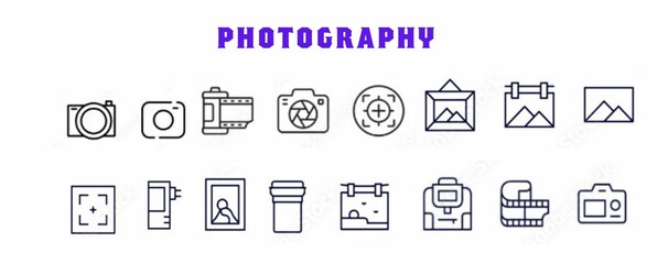 Photography, camera and photo font icon set. On a white background