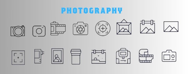 Photography, camera and photo font icons set