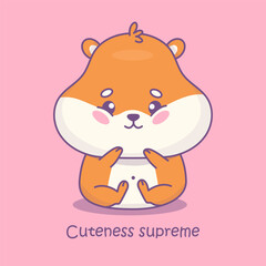 Funny cute hamster. Cartoon sitting kawaii animal character. Vector illustration