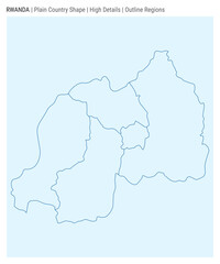 Rwanda plain country map. High Details. Outline Regions style. Shape of Rwanda. Vector illustration.