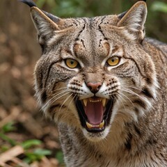 Fototapeta premium Wild Bobcat in the Shadows Fierce Predator in Closeup