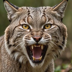 Obraz premium Wild Bobcat in the Shadows Fierce Predator in Closeup