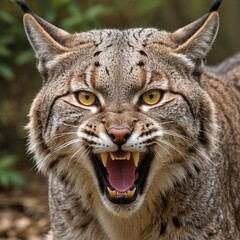 Obraz premium Wild Bobcat in the Shadows Fierce Predator in Closeup