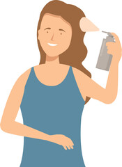 Smiling woman applying hairspray, creating a perfect hairstyle for a special occasion