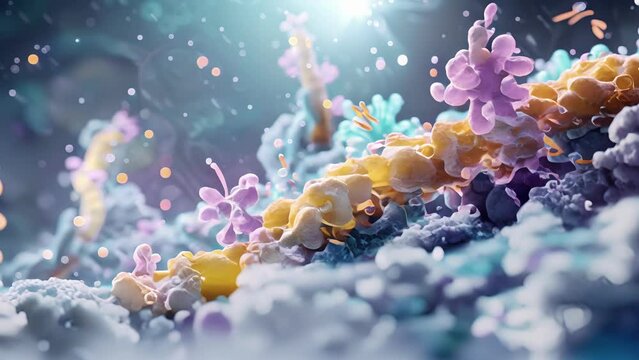 Detailed animation of a cell signaling pathway triggered by the binding of insulin to its receptors leading to glucose uptake by the cell.