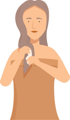 Fototapeta premium Woman is applying hair product, enjoying her self care routine