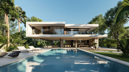 Fototapeta premium Modern villa with open plan living with swimming pool