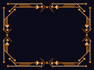 Art deco frame. Vintage linear border. Design a template for invitations, leaflets and greeting cards. Geometric golden frame. The style of the 1920s - 1930s. Vector illustration