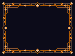 Art deco frame. Vintage linear border. Design a template for invitations, leaflets and greeting cards. Geometric golden frame. The style of the 1920s - 1930s. Vector illustration