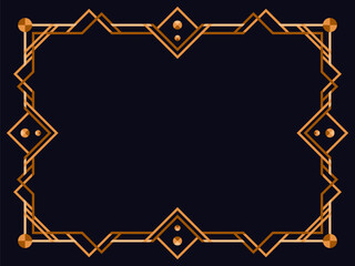 Art deco frame. Vintage linear border. Design a template for invitations, leaflets and greeting cards. Geometric golden frame. The style of the 1920s - 1930s. Vector illustration