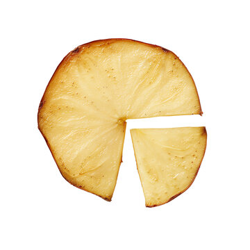 recommend clip art: Close-up of a circular pineapple slice with a wedge removed, revealing the fruit's juicy texture and unique structure.