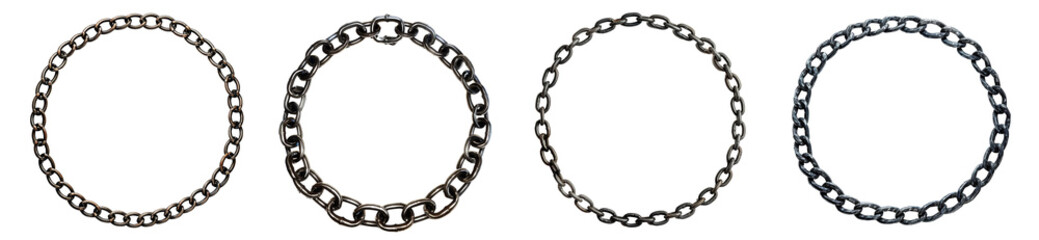 Metal chain loops in a circular formation for strength and security concepts transparent background