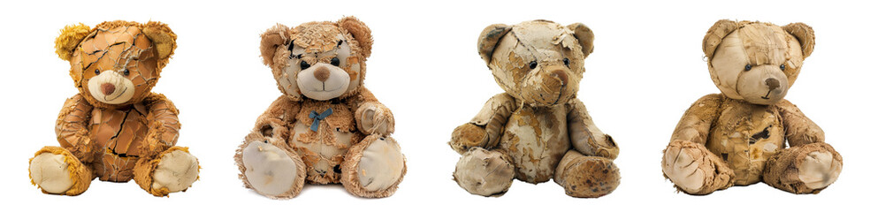 Worn out old teddy bears nostalgia and childhood memories transparent background