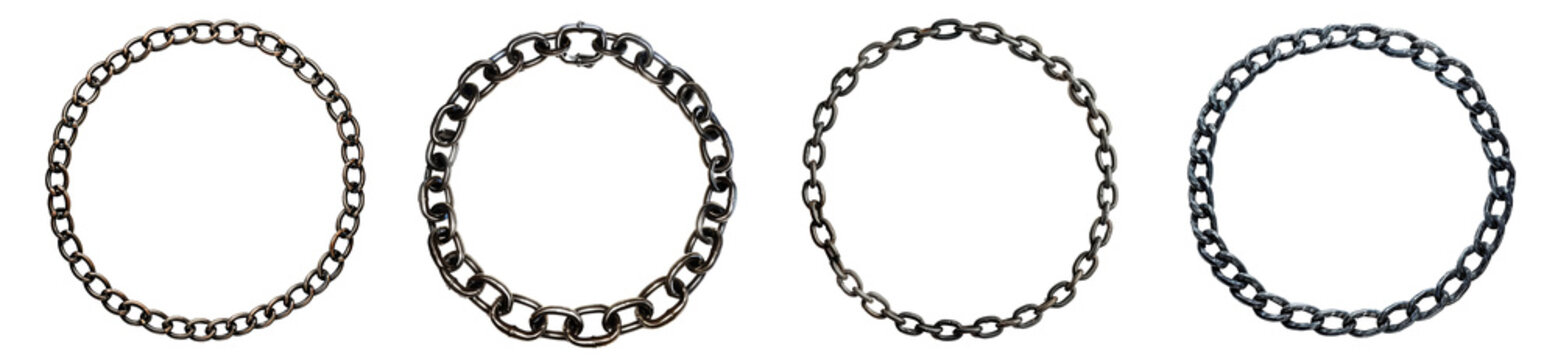 Metal chain loops in a circular formation for strength and security concepts transparent background