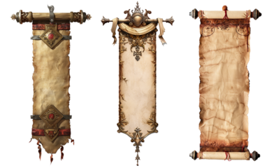 Ornate ancient scrolls with intricate designs vintage and historical transparent background