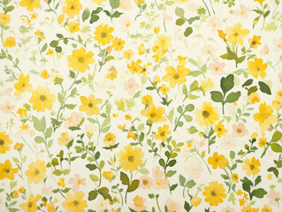 Obraz premium Hand-painted watercolor floral wallpaper with yellow and green flowers