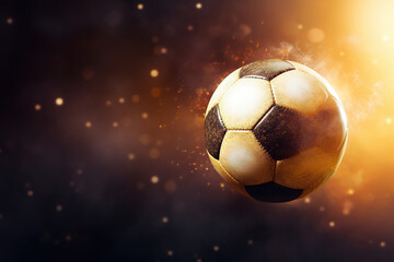 Naklejka premium generated illustration of soccer ball soaring through the air against a bokeh background
