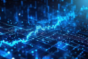 Displaying a stock market chart. Digital growth charts in blue tones. Abstract business trends