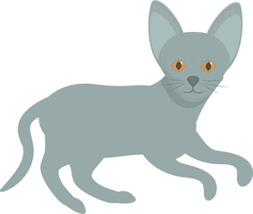 Obraz premium Minimalist illustration of a grey cat relaxing, lying on the floor, with big eyes and a cute expression