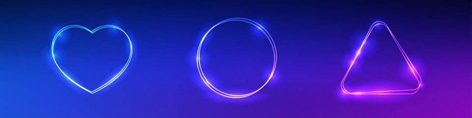 Set of neon double frames with shining effects