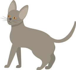 Illustration of a grey cat standing alertly, isolated on a white background