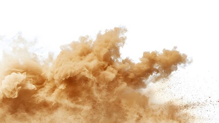 Tan cloud of sand blown on a white background
