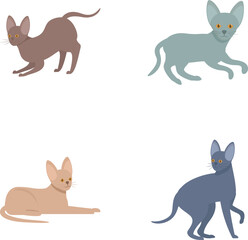 Adorable and playful assorted cartoon cat collection with various breeds and cute kittens in different poses and illustrations