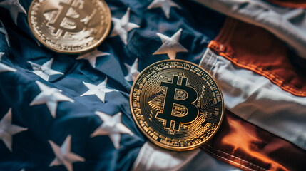 American flag and bitcoin