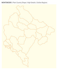 Montenegro plain country map. High Details. Outline Regions style. Shape of Montenegro. Vector illustration.