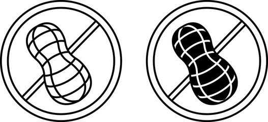 No Nuts Icons. Black and White Vector Icons. Label for Peanut Free Products