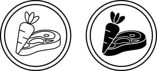 Paleo icons. Black and White Vector Icons of Carrots and Meat. Paleolithic Diet. Natural and Organic Products. Label for Labeling and Packaging Paleo Food Products