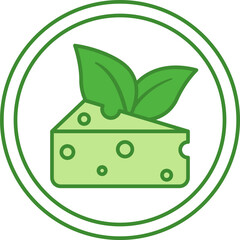 Green Vegetarian Icon. Vector Icon of Cheese and Young Leaves. Label for Natural and Organic Products. Ecological Food