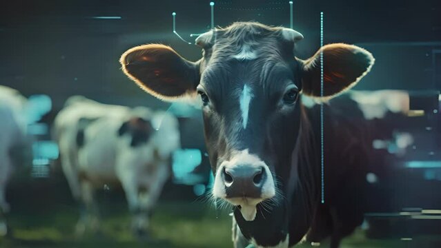 A dairy farmer analyzes the data collected by a digital monitoring system identifying patterns and trends to optimize the health and wellbeing of their cows.