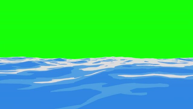 cartoon ocean. 2d animation of an ocean. a cartoon sea on a green background. an isolated 2d sea.