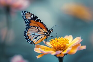 Obraz premium A close-up of a butterfly perched on a flower, symbolizing the importance of biodiversity.