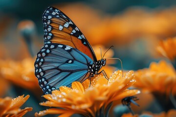 Obraz premium A close-up of a butterfly perched on a flower, symbolizing the importance of biodiversity.