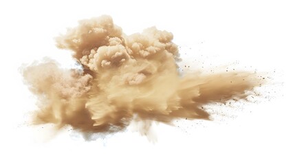 Tan cloud of sand blown on a white background
