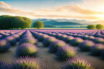 Dreamy Lavender Field at Sunrise