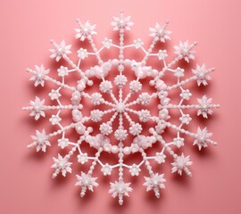 Delicate Glass Snowflakes on Soft Pink Background
