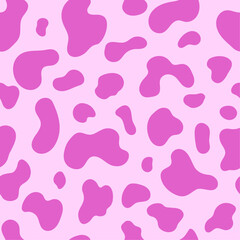 Cow seamless pattern. Hand drawn vector illustration. Pink background. Texture for print, textile, fabric, packaging.
