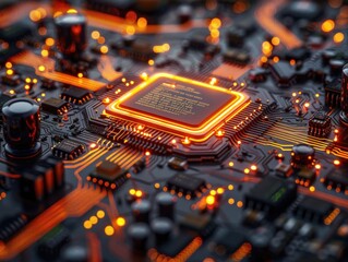 Glowing Circuit Board with CPU.