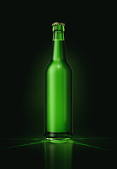 Green glass bottle on a dark background