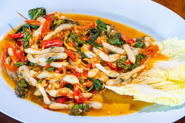 Thai food:Spicy fried razor clams