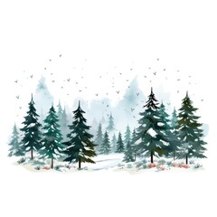 Serene Snowy Pine Trees and Snowflakes Vector Art