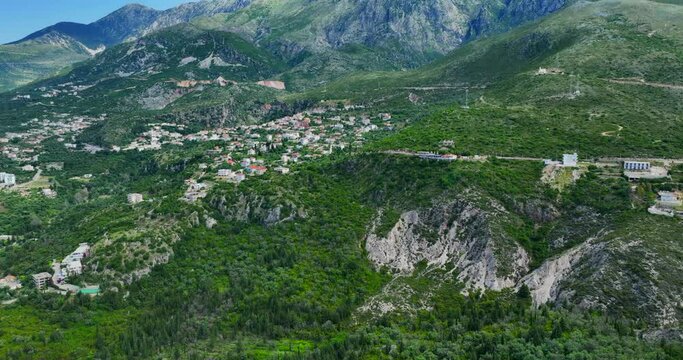 Aerial view of Dhermi, a village in the coast of Vlore, southern Albania. 