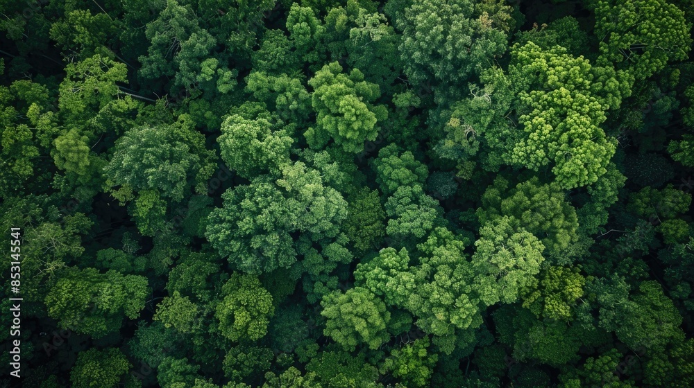 Canvas Prints From an aerial perspective lush green trees thrive in the heart of the forest Captured by a drone this dense canopy not only captivates the eye but also acts as a powerful ally in absorbing