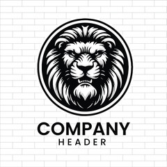 Lion head shield logo, vector face 