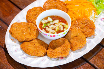 Thai food:Fish cakes with sweet sauce