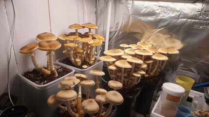 Final setup of the mushroom kit, ready to grow