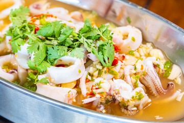 Thai food:Steamed squid with lemon